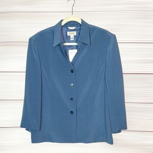 NWT Talbots Silk Blue Blazer Jacket Lined V-neck size 16 Vintage Excellent